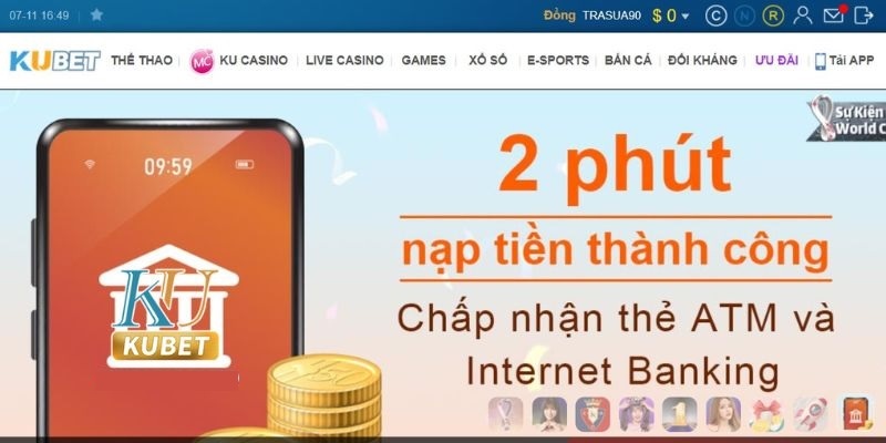 Hướng dẫn nạp tiền Kubet qua 4 bước cơ bản